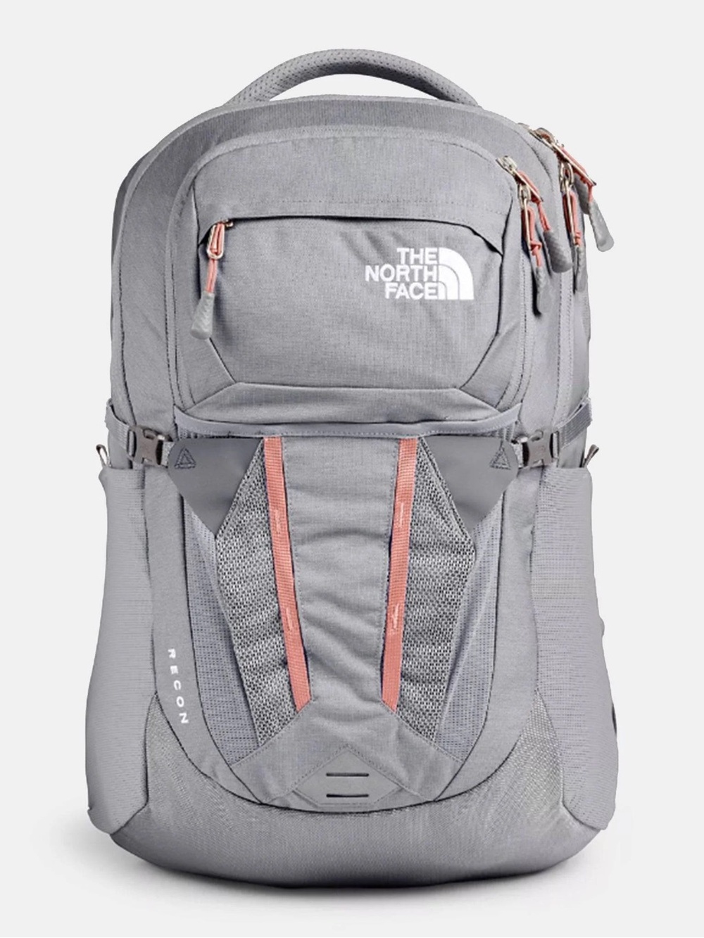 The North Face Light Gray Recon Backpack with Pink Details